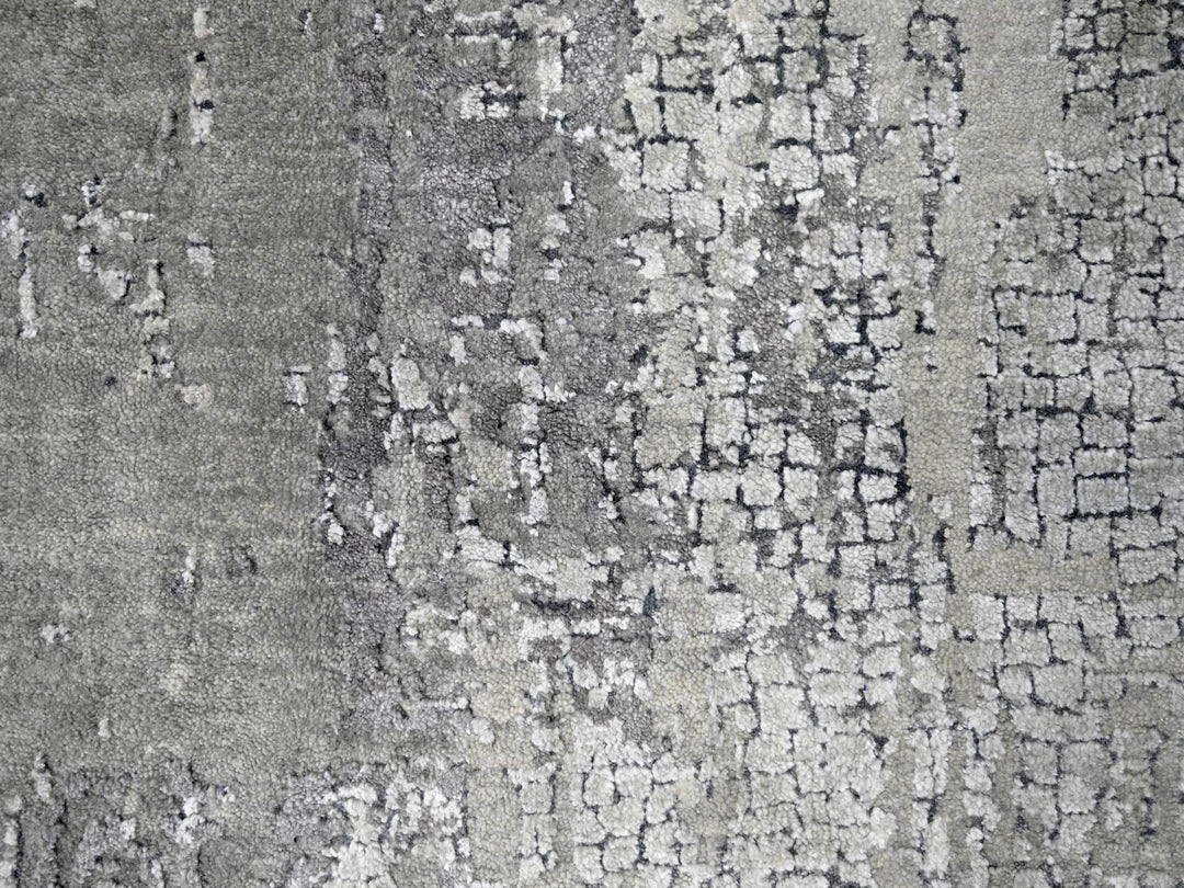 8'1" x 7'9" New Hand Knotted Grey Wool & Silk Square Oriental Rug - MOA10284589
