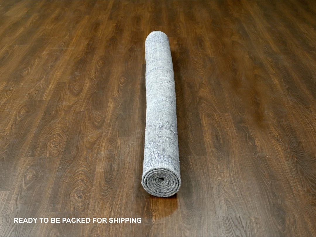 8'1" x 7'9" New Hand Knotted Grey Wool & Silk Square Oriental Rug - MOA10284589