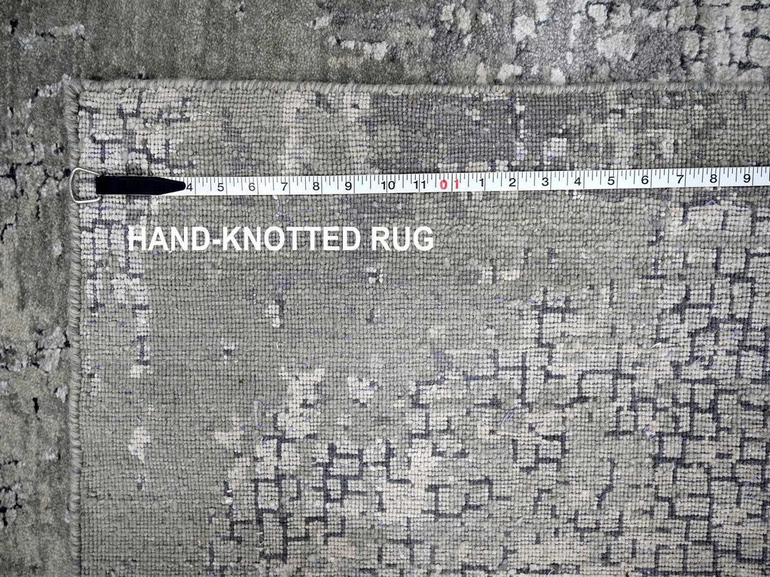 8'1" x 7'9" New Hand Knotted Grey Wool & Silk Square Oriental Rug - MOA10284589