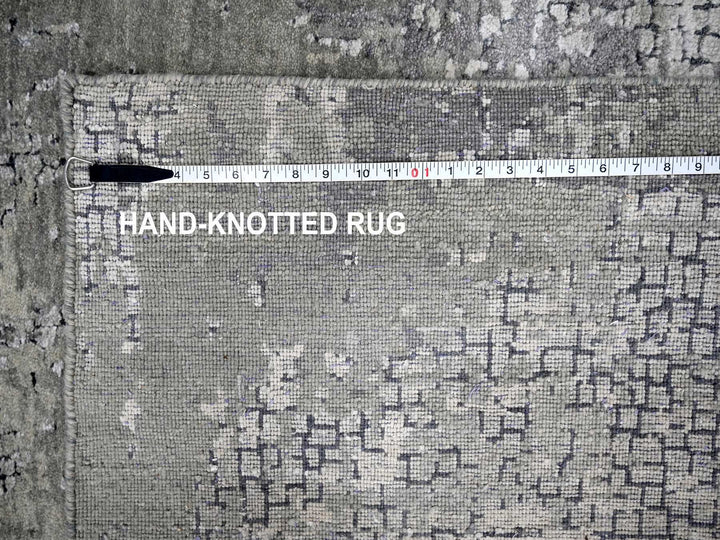 8'1" x 7'9" New Hand Knotted Grey Wool & Silk Square Oriental Rug - MOA10284589