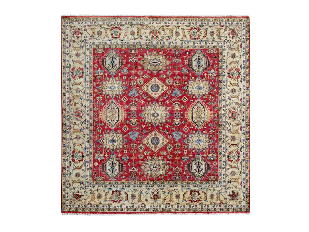 8'0" x 8'0" New Hand Knotted Red Wool Square Oriental Rug - MOA10284593