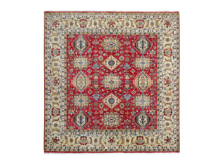 8'0" x 8'0" New Hand Knotted Red Wool Square Oriental Rug - MOA10284593