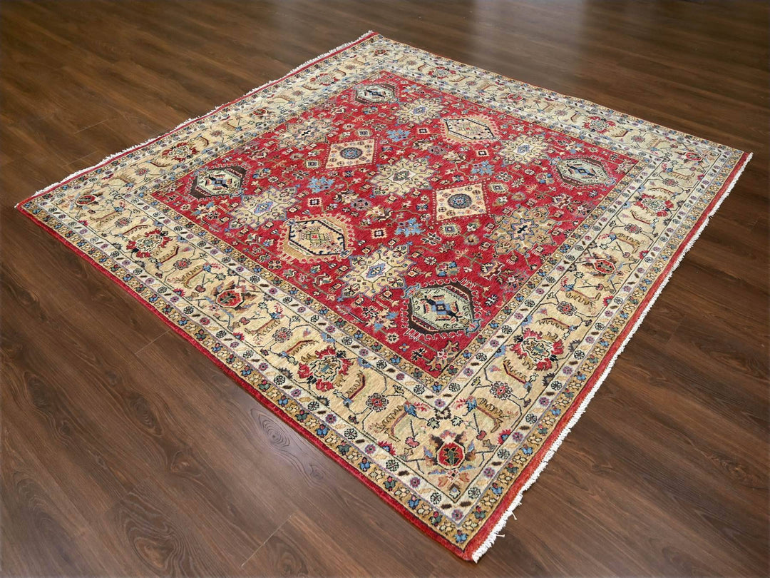 8'0" x 8'0" New Hand Knotted Red Wool Square Oriental Rug - MOA10284593