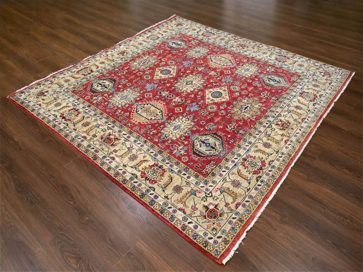 8'0" x 8'0" New Hand Knotted Red Wool Square Oriental Rug - MOA10284593