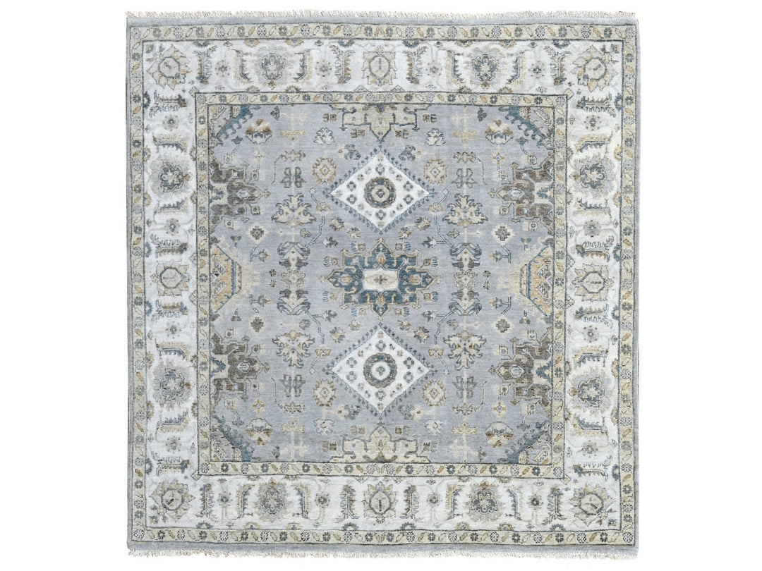 6'2" x 6'1" New Hand Knotted Grey Wool Square Oriental Rug - MOA10284594