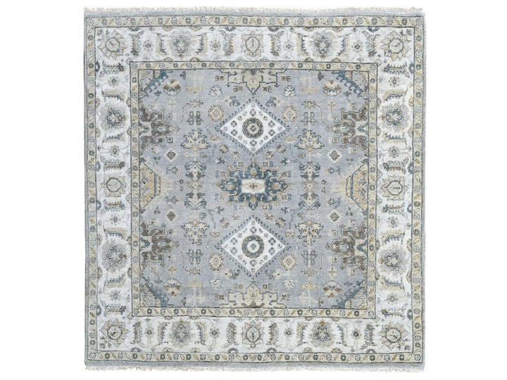 6'2" x 6'1" New Hand Knotted Grey Wool Square Oriental Rug - MOA10284594