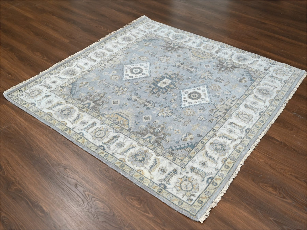 6'2" x 6'1" New Hand Knotted Grey Wool Square Oriental Rug - MOA10284594