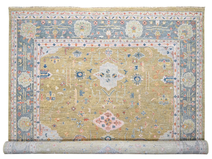 11'11" x 14'10" New Hand Knotted Yellow Wool Rectangle Oriental Rug - MOA10284602