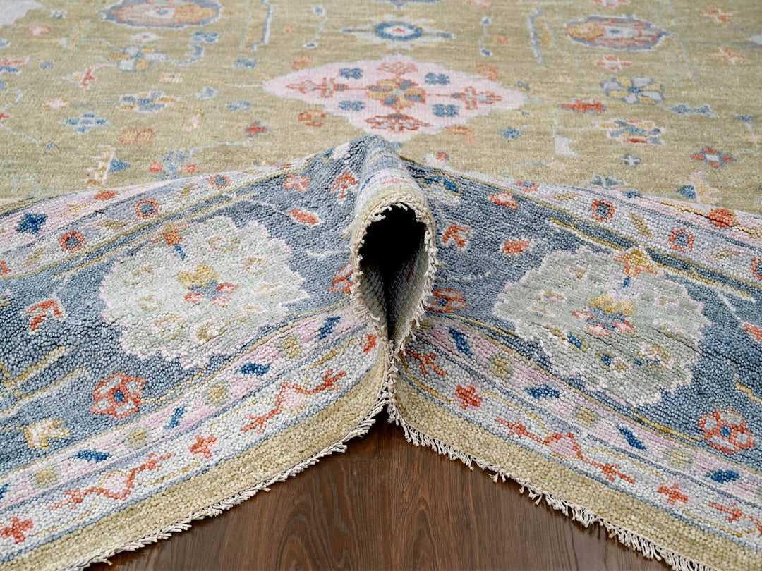 11'11" x 14'10" New Hand Knotted Yellow Wool Rectangle Oriental Rug - MOA10284602