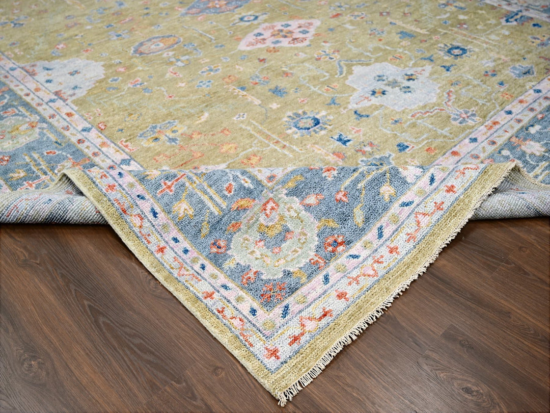 11'11" x 14'10" New Hand Knotted Yellow Wool Rectangle Oriental Rug - MOA10284602
