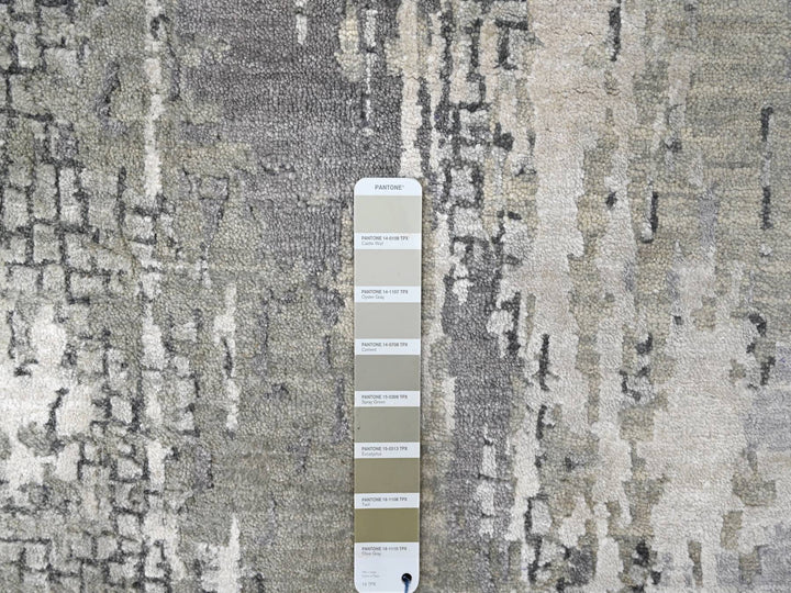 2'6" x 9'9" New Hand Knotted Grey Wool & Silk Runner Oriental Rug - MOA10284604