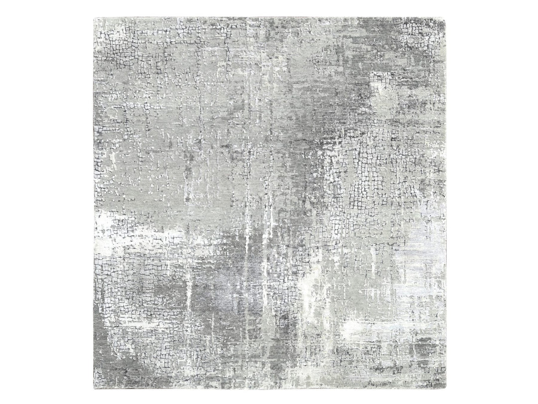 5'10" x 5'9" New Hand Knotted Grey Wool & Silk Square Oriental Rug - MOA10284605