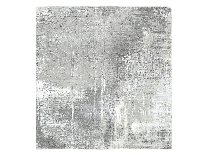 5'10" x 5'9" New Hand Knotted Grey Wool & Silk Square Oriental Rug - MOA10284605