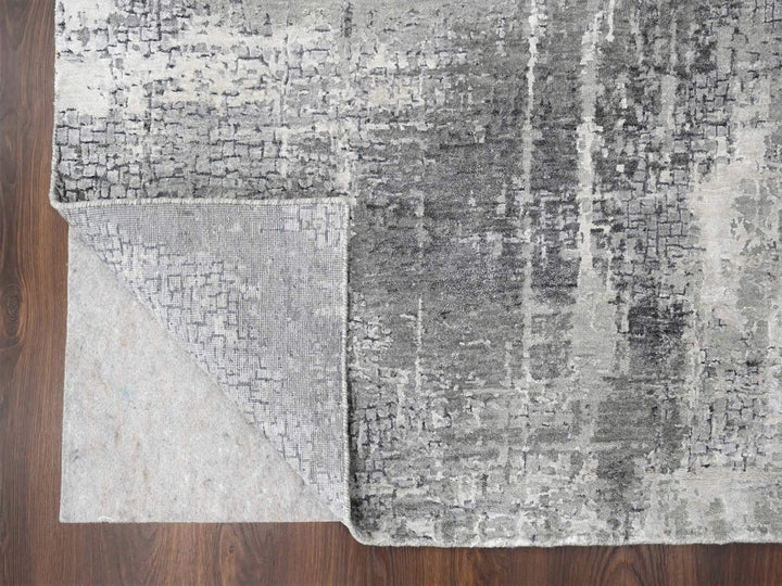 5'10" x 5'9" New Hand Knotted Grey Wool & Silk Square Oriental Rug - MOA10284605
