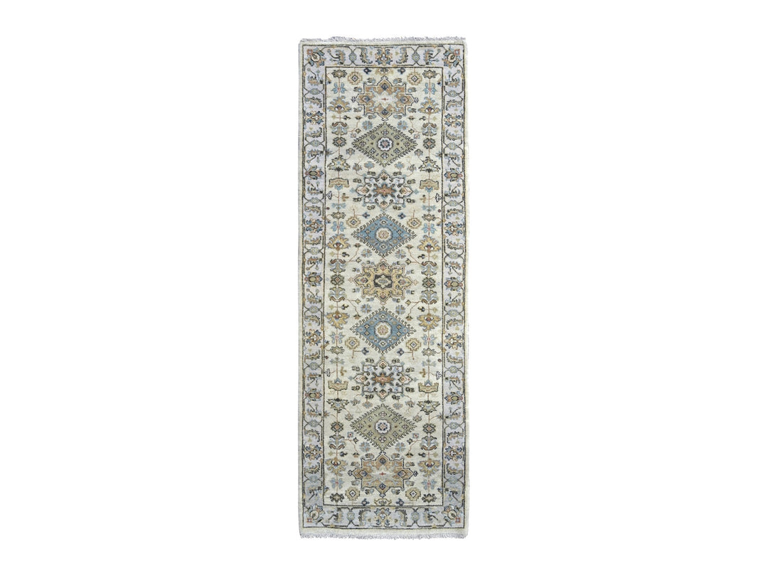 2'7" x 7'9" New Hand Knotted Ivory Wool Runner Oriental Rug - MOA10284607