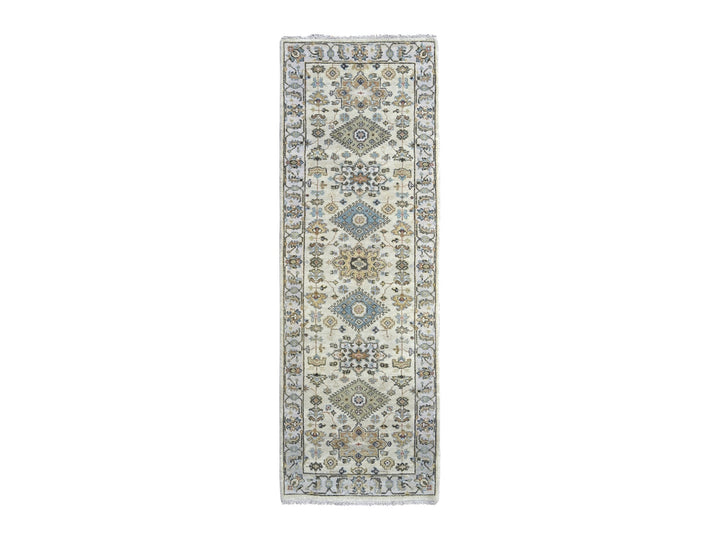 2'7" x 7'9" New Hand Knotted Ivory Wool Runner Oriental Rug - MOA10284607