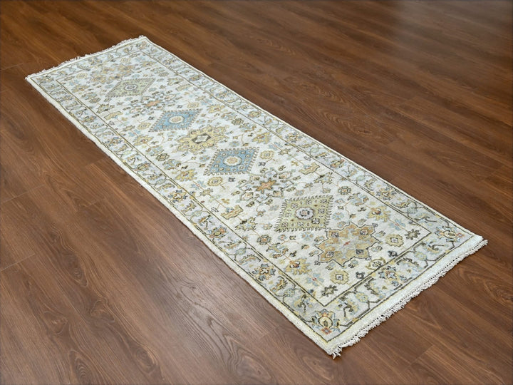 2'7" x 7'9" New Hand Knotted Ivory Wool Runner Oriental Rug - MOA10284607