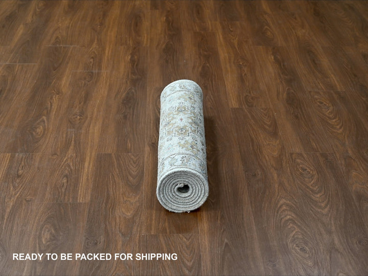 2'7" x 7'9" New Hand Knotted Ivory Wool Runner Oriental Rug - MOA10284607