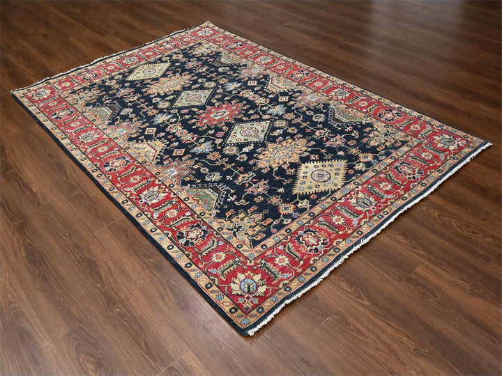 6'0" x 8'11" New Hand Knotted Black Wool Rectangle Oriental Rug - MOA10284611
