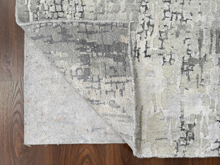 2'5" x 17'11" New Hand Knotted Grey Wool & Silk Runner Oriental Rug - MOA10284615
