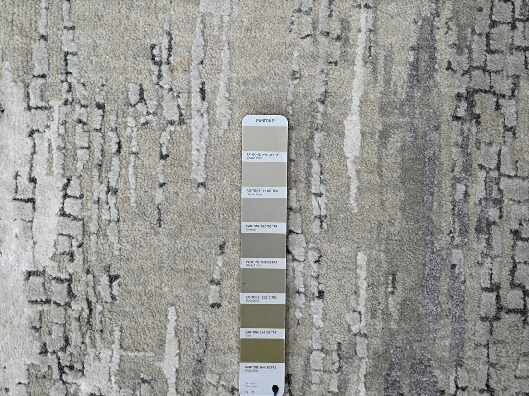 2'5" x 17'11" New Hand Knotted Grey Wool & Silk Runner Oriental Rug - MOA10284615