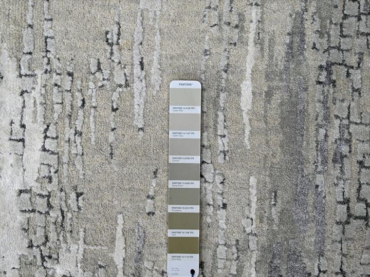 2'5" x 17'11" New Hand Knotted Grey Wool & Silk Runner Oriental Rug - MOA10284615