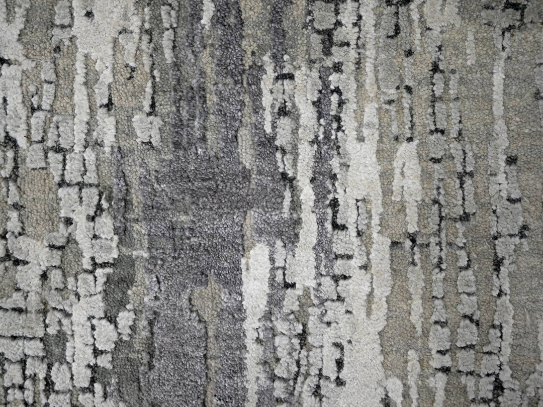 2'5" x 17'11" New Hand Knotted Grey Wool & Silk Runner Oriental Rug - MOA10284615