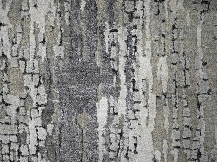 2'5" x 17'11" New Hand Knotted Grey Wool & Silk Runner Oriental Rug - MOA10284615