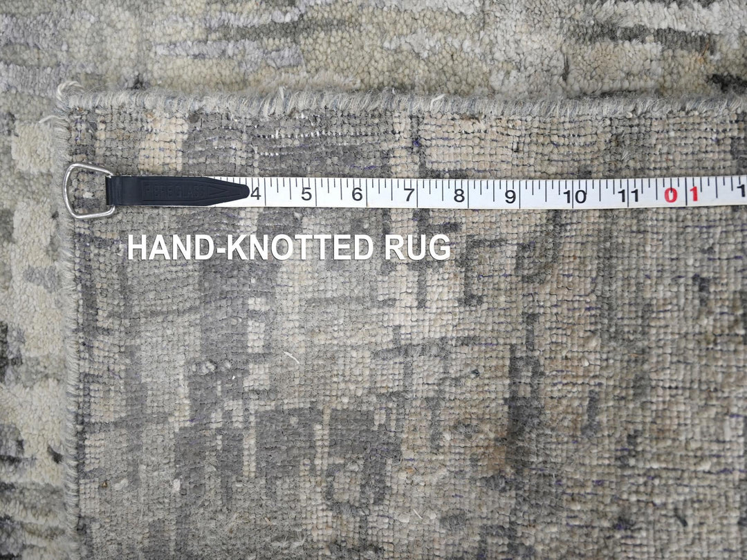 2'5" x 17'11" New Hand Knotted Grey Wool & Silk Runner Oriental Rug - MOA10284615