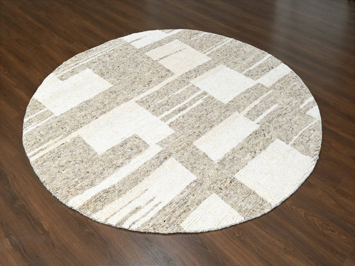7'10" x 8'3" New Hand Knotted Brown Wool Round Oriental Rug - MOA10284623