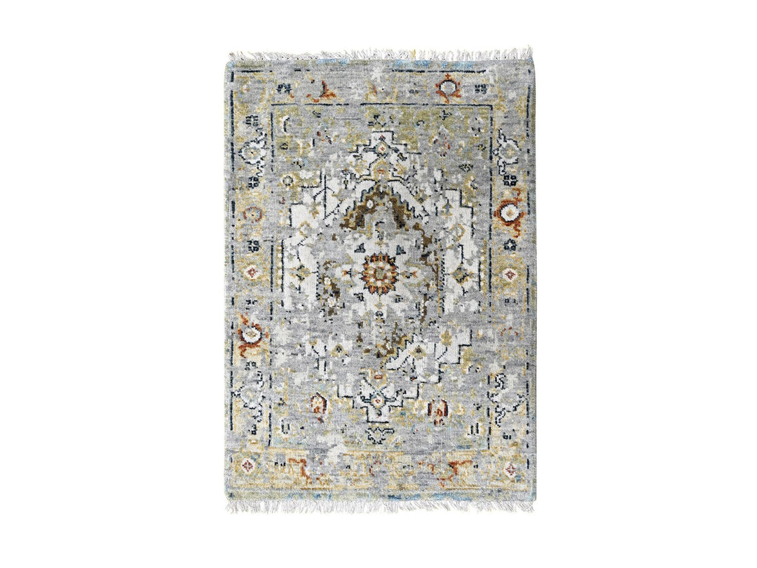2'0" x 3'0" New Hand Knotted Ivory Wool Rectangle Oriental Rug - MOA10284630