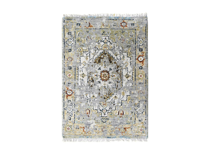 2'0" x 3'0" New Hand Knotted Ivory Wool Rectangle Oriental Rug - MOA10284630