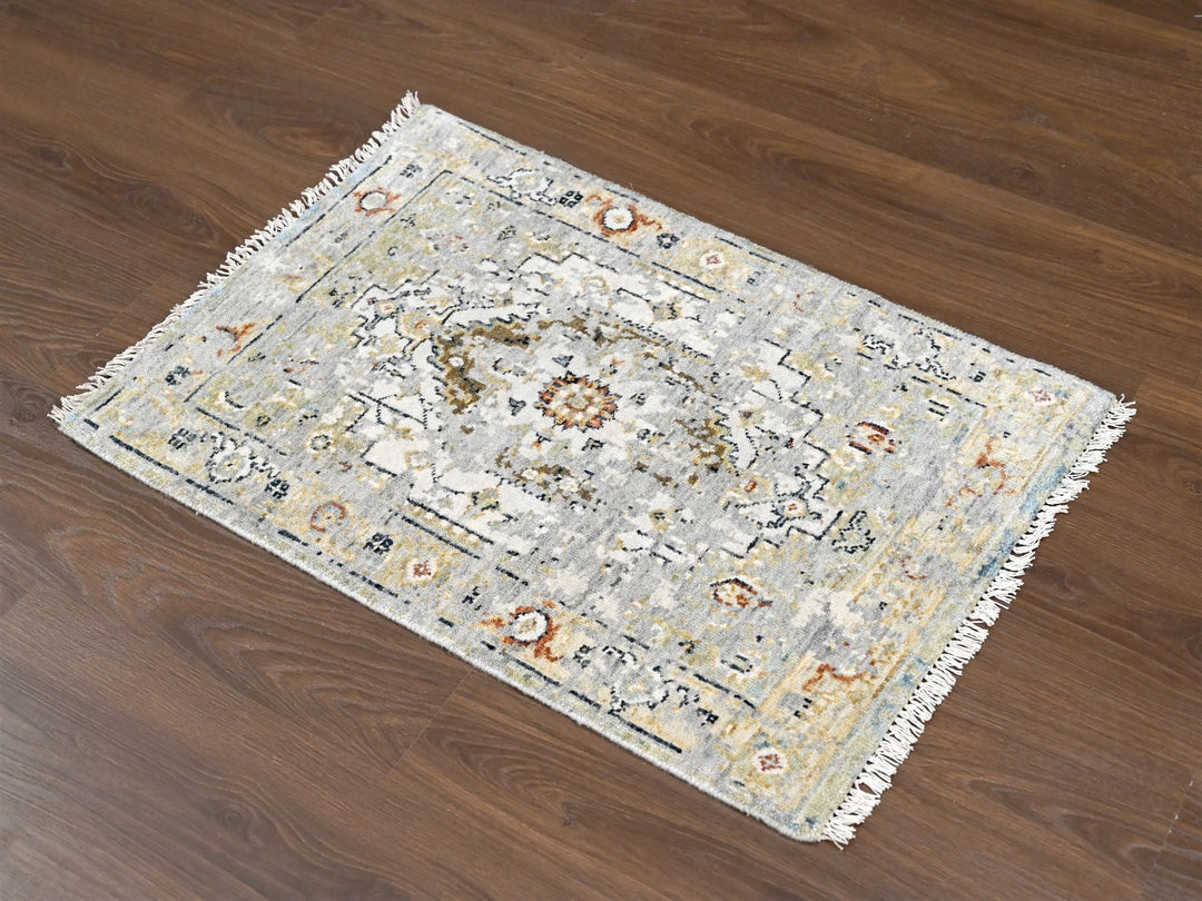 2'0" x 3'0" New Hand Knotted Ivory Wool Rectangle Oriental Rug - MOA10284630
