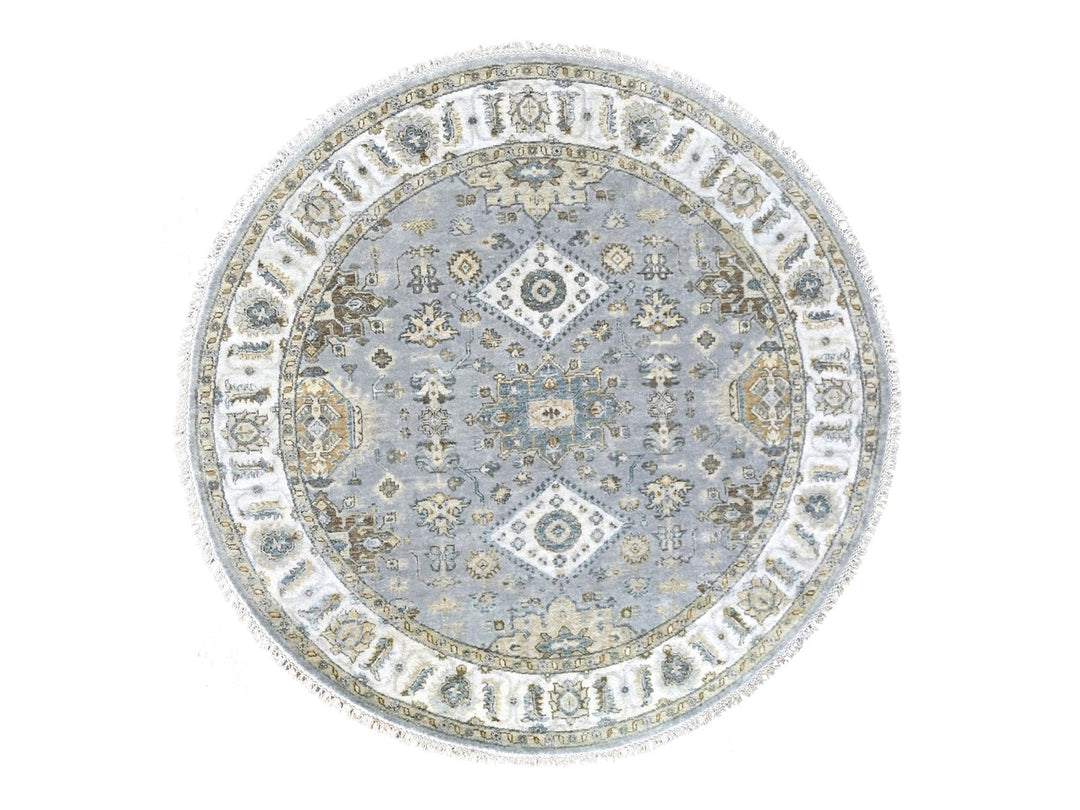 6'2" x 6'2" New Hand Knotted Grey Wool Round Oriental Rug - MOA10284639