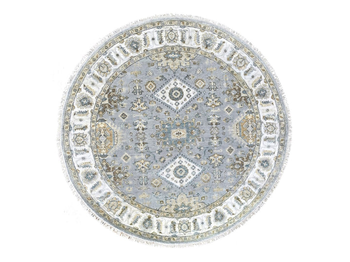 6'2" x 6'2" New Hand Knotted Grey Wool Round Oriental Rug - MOA10284639