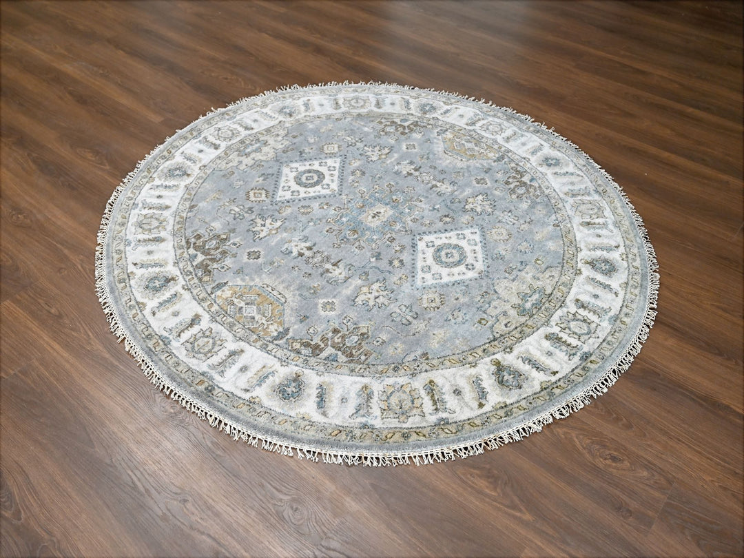 6'2" x 6'2" New Hand Knotted Grey Wool Round Oriental Rug - MOA10284639