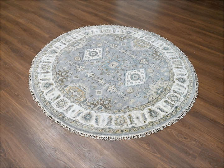 6'2" x 6'2" New Hand Knotted Grey Wool Round Oriental Rug - MOA10284639