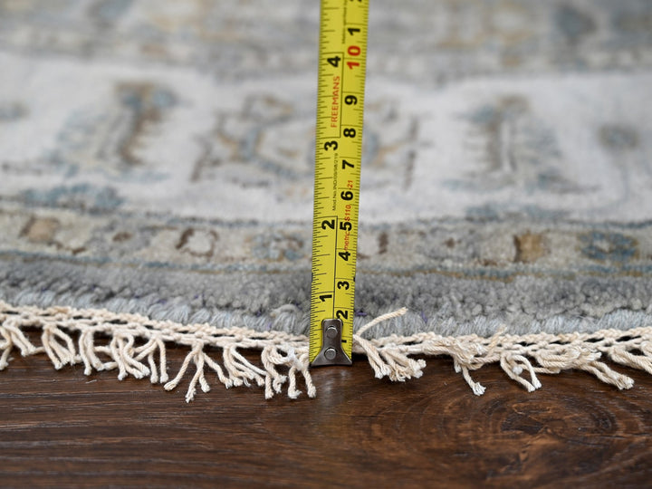 6'2" x 6'2" New Hand Knotted Grey Wool Round Oriental Rug - MOA10284639
