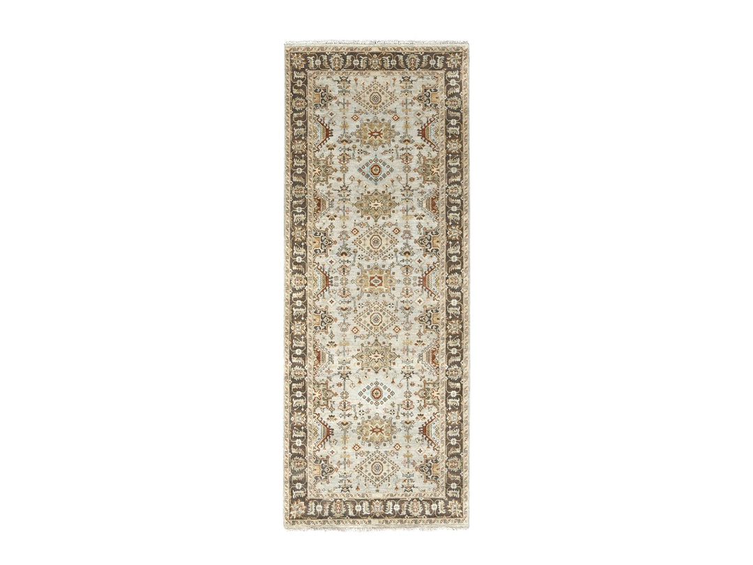 4'2" x 9'10" New Hand Knotted Grey Wool Runner Oriental Rug - MOA10284665