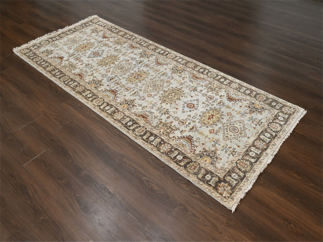 4'2" x 9'10" New Hand Knotted Grey Wool Runner Oriental Rug - MOA10284665