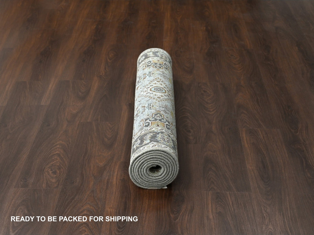 4'2" x 9'10" New Hand Knotted Grey Wool Runner Oriental Rug - MOA10284665