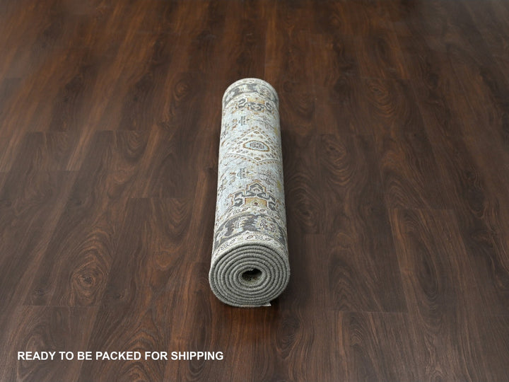 4'2" x 9'10" New Hand Knotted Grey Wool Runner Oriental Rug - MOA10284665