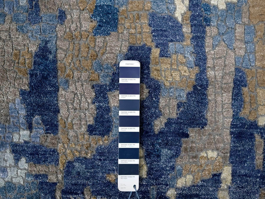 13'9" x 17'9" New Hand Knotted Blue Wool & Silk Rectangle Oriental Rug - MOA10284680