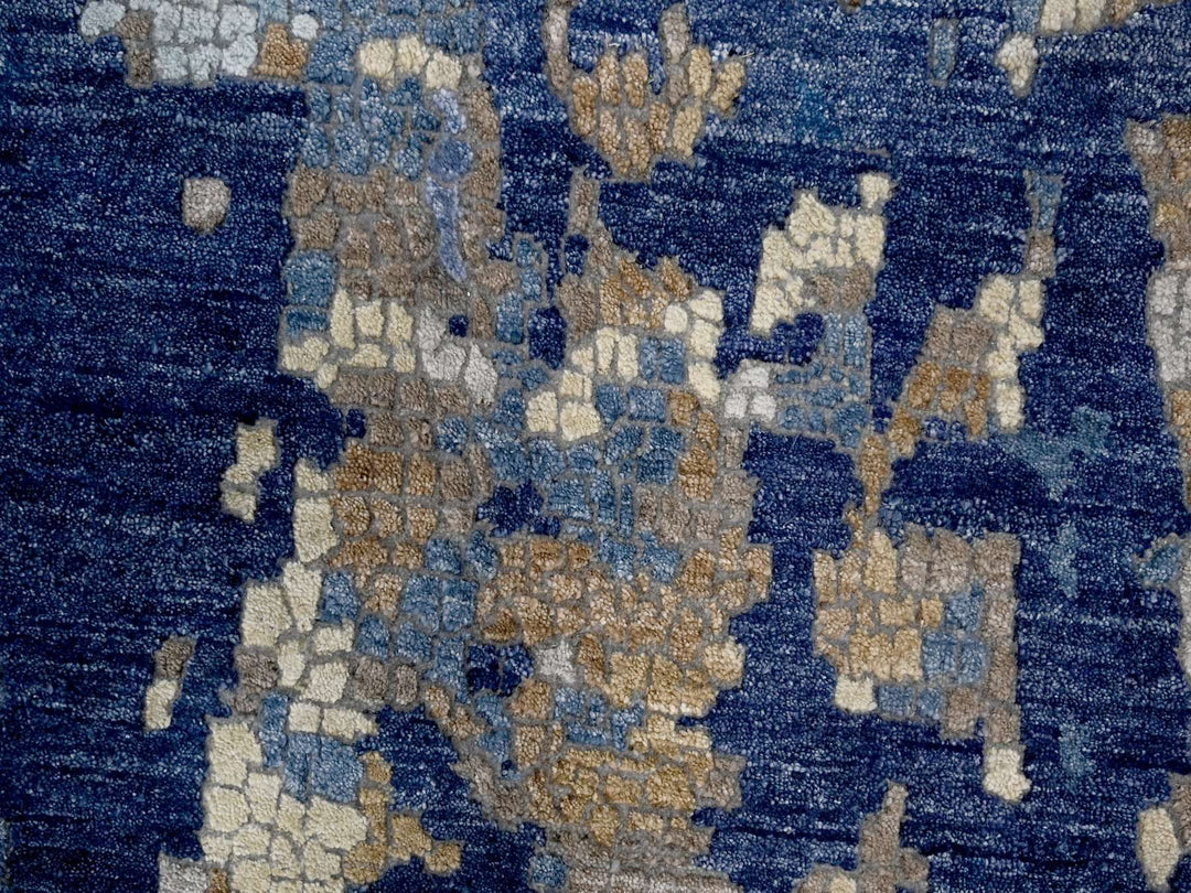 13'9" x 17'9" New Hand Knotted Blue Wool & Silk Rectangle Oriental Rug - MOA10284680