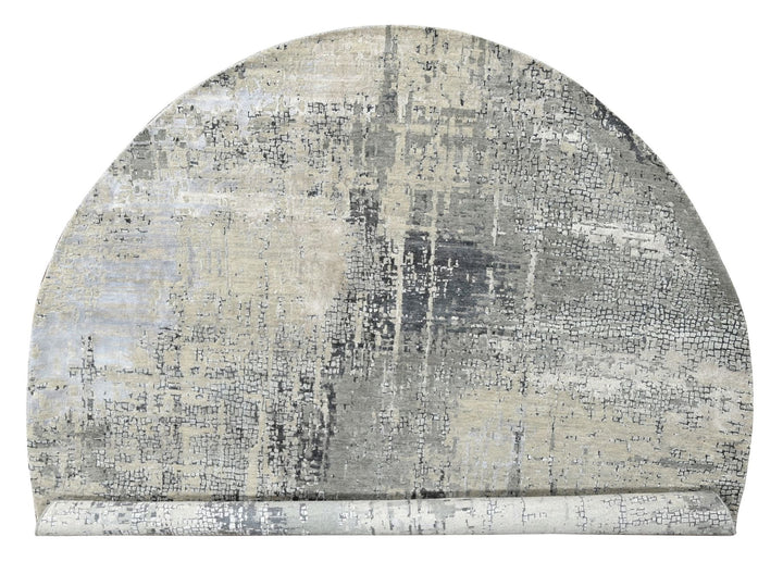 9'10" x 9'10" New Hand Knotted Grey Wool & Silk Round Oriental Rug - MOA10284681