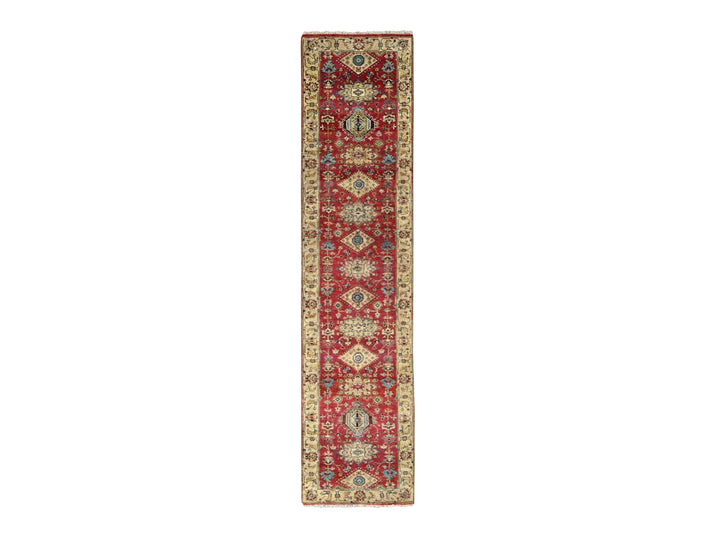 2'7" x 12'0" New Hand Knotted Red Wool Runner Oriental Rug - MOA10284684