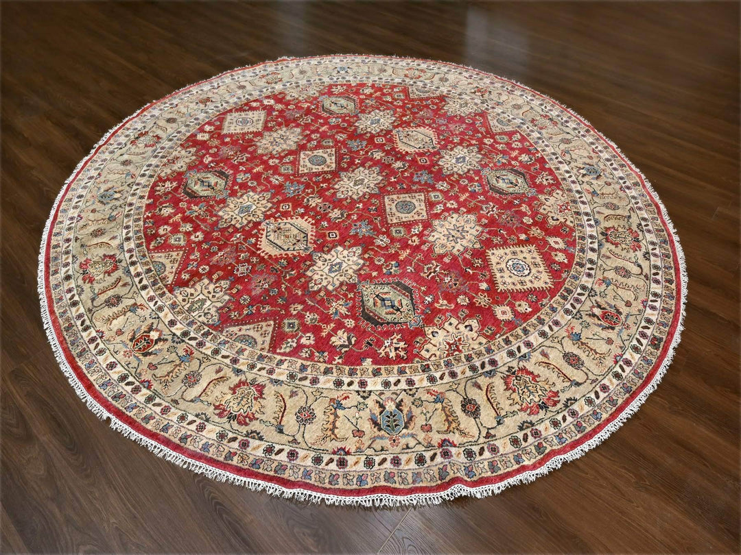 12'0" x 12'0" New Hand Knotted Red Wool Round Oriental Rug - MOA10284686