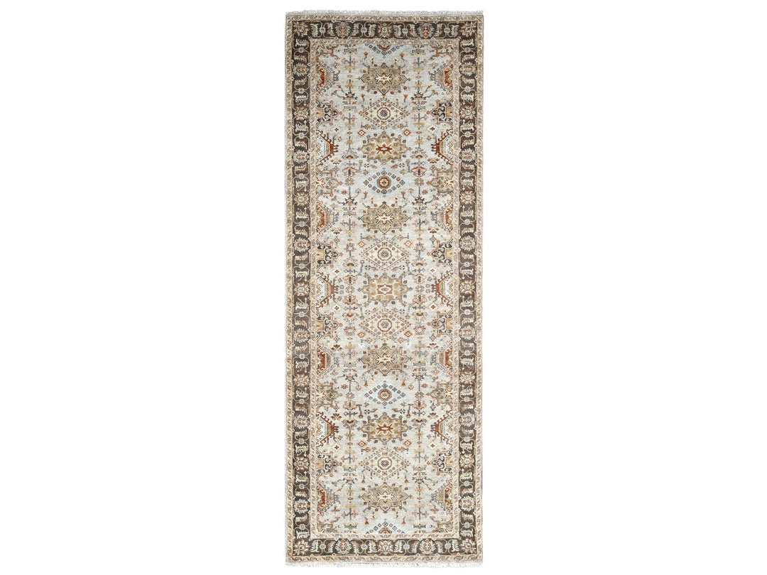4'2" x 12'0" New Hand Knotted Grey Wool Runner Oriental Rug - MOA10284691