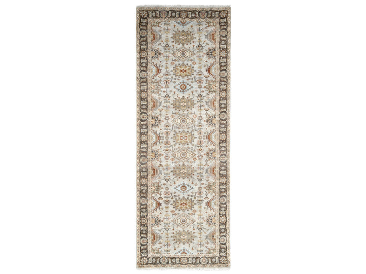 4'2" x 12'0" New Hand Knotted Grey Wool Runner Oriental Rug - MOA10284691
