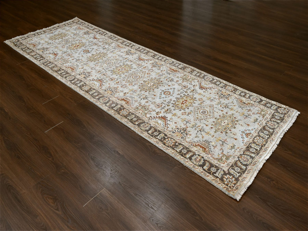 4'2" x 12'0" New Hand Knotted Grey Wool Runner Oriental Rug - MOA10284691